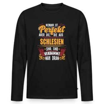 Niemand ist perfekt nur die aus Schlesien - Männer Premium Bio Langarmshirt - Schwarz - Vorne - Nico (187cm)