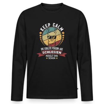 Keep calm die coole Person aus Schlesien - Männer Premium Bio Langarmshirt - Schwarz - Vorne - Nico (187cm)