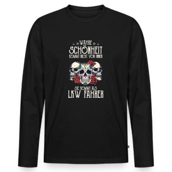 Wahre Schönheit kommt als LKW Fahrer Trucker - Männer Premium Bio Langarmshirt - Schwarz - Vorne - Nico (187cm)