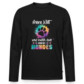 Bunte Welt dank meines Hundes Spruch - Männer Premium Bio Langarmshirt - Schwarz - Vorne - Nico (187cm)