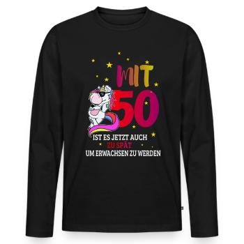Zum 50. Geburtstag ein cooles Einhorn - Männer Premium Bio Langarmshirt - Schwarz - Vorne - Nico (187cm)