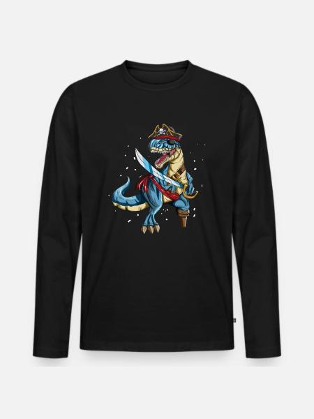 Pirate Dino T-Rex Pirate Outfit Eye Patch Sabre - Premium økologisk langærmet T-shirt til mænd - sort