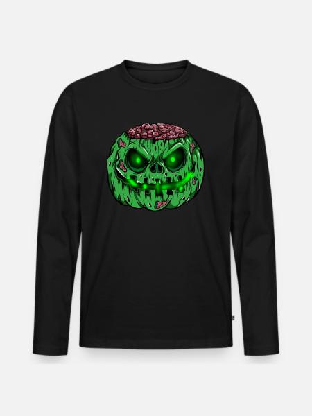 Zombie græskar glødende skelet halloween zombie - Premium økologisk langærmet T-shirt til mænd - sort