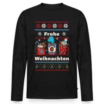 Dino Weihnachten Dinosaurier - Mode für Kinder - Männer Premium Bio Langarmshirt - Schwarz - Vorne - Nico (187cm)
