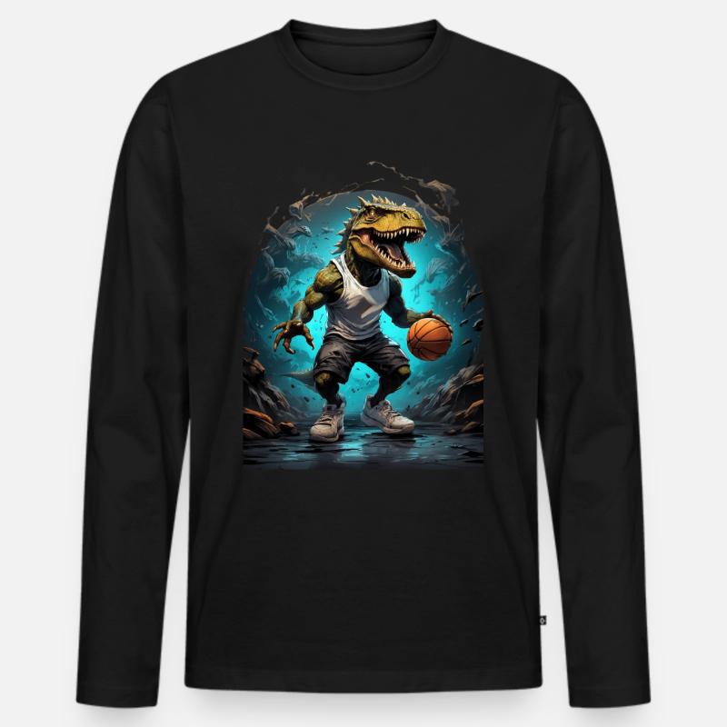 Basketball T Rex Dinosaurier - Männer Premium Bio Langarmshirt - Schwarz