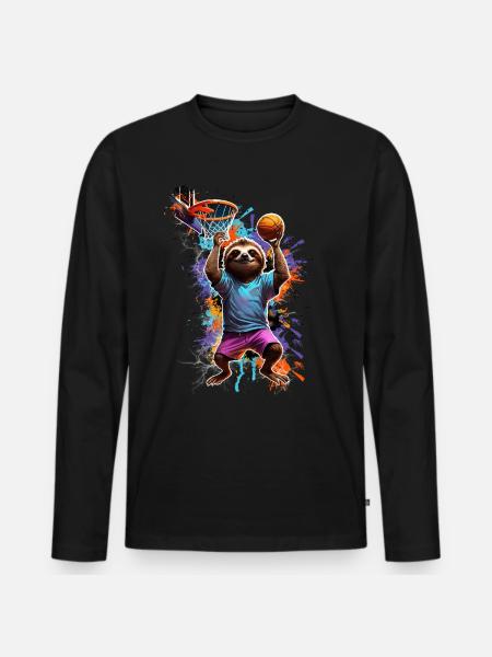 Sloth Basketball Basketball Player - Men's Premium Organic Long Sleeve Shirt - black