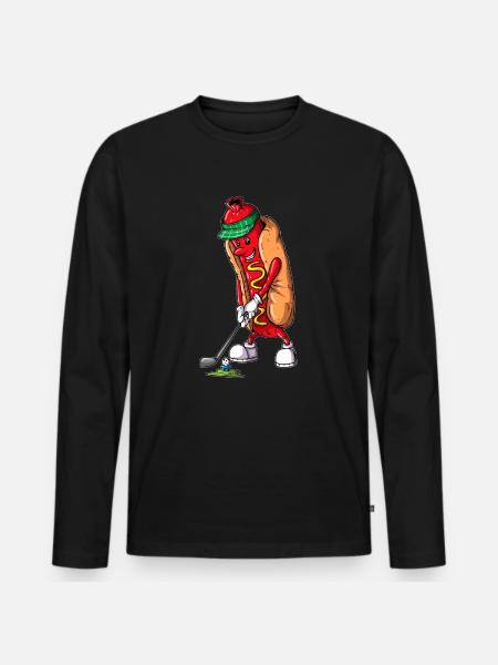 Hobby Golfer Golf Course Golfer Eating Hot Dog - Men's Premium Organic Long Sleeve Shirt - black