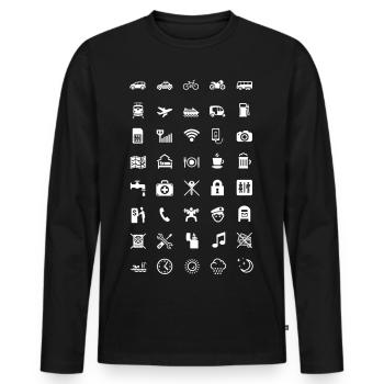 T-Shirt für die Reise mit weißen Symbolen - Männer Premium Bio Langarmshirt - Schwarz - Vorne - Nico (187cm)