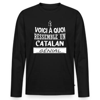Catalan - Drôle - Papa - Génial - Catalogne - T-shirt manches longues Premium bio Homme - noir - Devant - Nico (187cm)