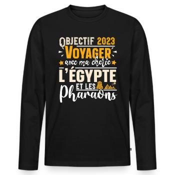 Egypte Pharaon Homme Cadeau Couple T-shirt Mug - T-shirt manches longues Premium bio Homme - noir - Devant - Nico (187cm)
