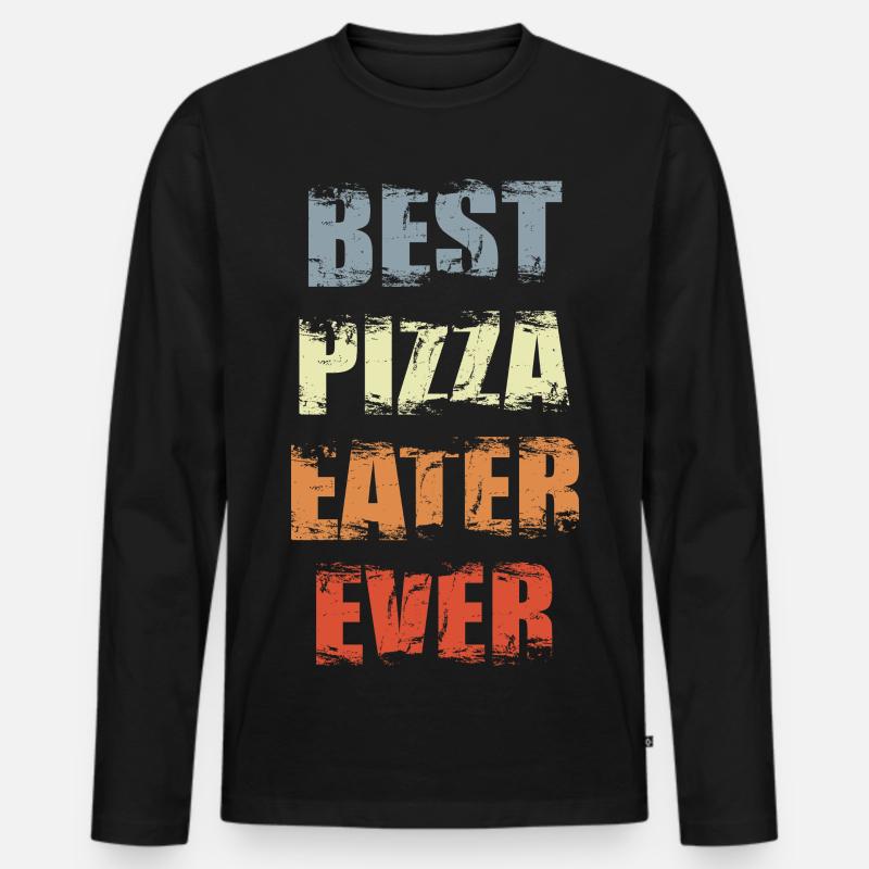 Lustiger Pizza Esser - Männer Premium Bio Langarmshirt - Schwarz