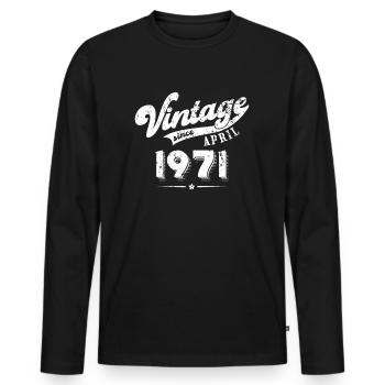 Vintage since April 1971 Birthday Gift - Men's Premium Organic Long Sleeve Shirt - black - Front - Nico (187cm)