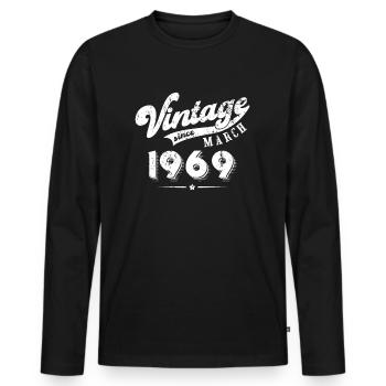Vintage since March 1969 Geburtstag Geschenk - Männer Premium Bio Langarmshirt - Schwarz - Vorne - Nico (187cm)
