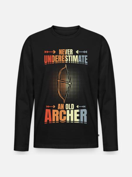 Never underestimate old archers - Men's Premium Organic Long Sleeve Shirt - black