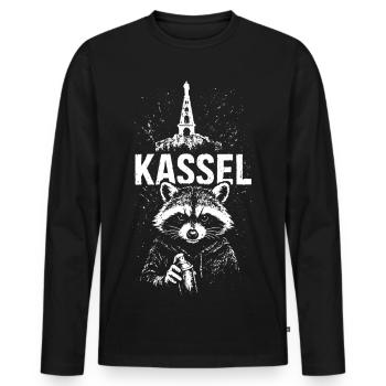 Kassel Hercules Raton laveur Kassel - T-shirt manches longues Premium bio Homme - noir - Devant - Nico (187cm)