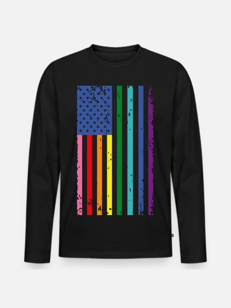 Regenbogen USA Flagge - Männer Premium Bio Langarmshirt - Schwarz