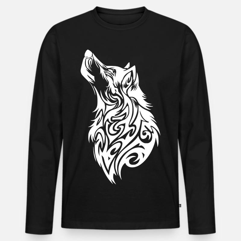 Tribal Wolf Tattoo - Männer Premium Bio Langarmshirt - Schwarz