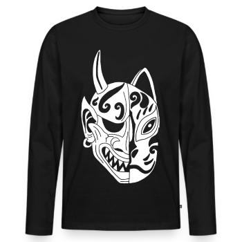 Japanese White Demon Cat - Men's Premium Organic Long Sleeve Shirt - black - Front - Nico (187cm)