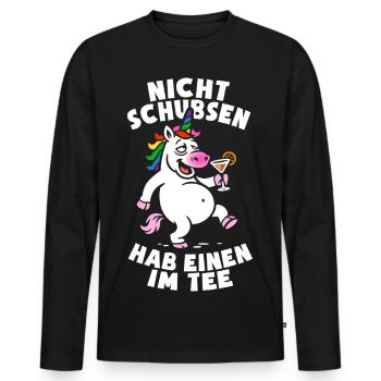 Don't push have one in the tea - unicorn - drink - Men's Premium Organic Long Sleeve Shirt - black - Front - Nico (187cm)