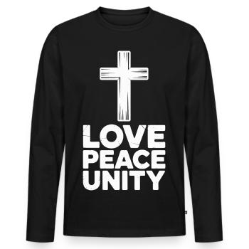 Liebe Frieden Einheit Kreuz Spiritualität - Männer Premium Bio Langarmshirt - Schwarz - Vorne - Nico (187cm)