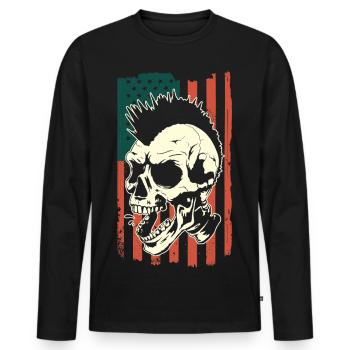 Punk Schädel auf US-Flagge - Männer Premium Bio Langarmshirt - Schwarz - Vorne - Nico (187cm)