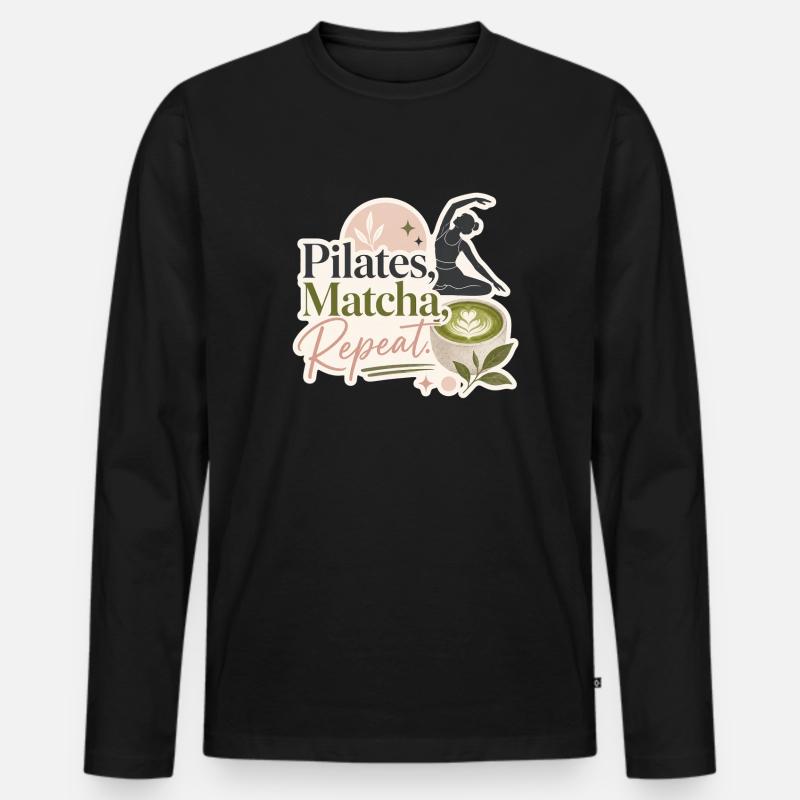 Pilates - Matcha - Repeat - Männer Premium Bio Langarmshirt - Schwarz