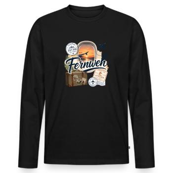 Fernweh - Reise - Abenteuer - Männer Premium Bio Langarmshirt - Schwarz - Vorne - Nico (187cm)