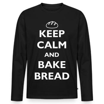 KEEP CALM AND BAKE BREAD - BÄCKER - BROT BACKEN - Männer Premium Bio Langarmshirt - Schwarz - Vorne - Nico (187cm)
