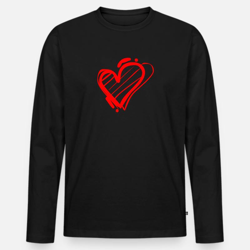 Herz - Männer Premium Bio Langarmshirt - Schwarz