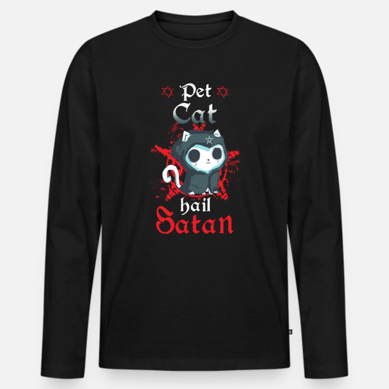 Pet Cat Hail Satan - Männer Premium Bio Langarmshirt - Schwarz