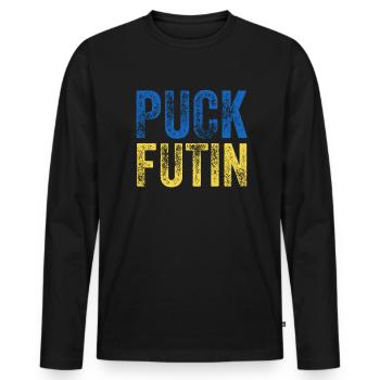 PUCK FUTIN Ukraine - T-shirt manches longues Premium bio Homme - noir - Devant - Nico (187cm)