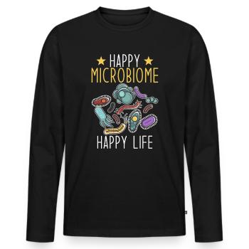 Mikrobiom Spruch Happy Microbiome Happy Life - Männer Premium Bio Langarmshirt - Schwarz - Vorne - Nico (187cm)