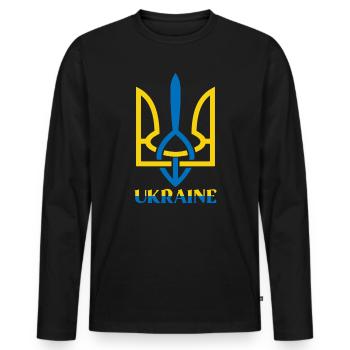 Drapeau de l’Ukraine avec le symbole de l’Ukraine - T-shirt manches longues Premium bio Homme - noir - Devant - Nico (187cm)