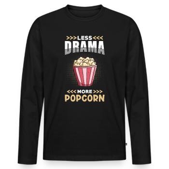 Popcorn Moins Drame plus Popcorn - T-shirt manches longues Premium bio Homme - noir - Devant - Nico (187cm)