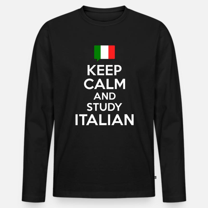 Keep Calm and study Italian - Männer Premium Bio Langarmshirt - Schwarz