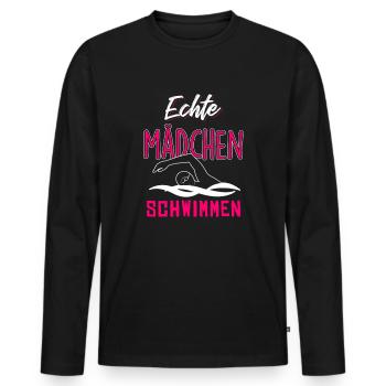Echte Mädchen schwimmen - Männer Premium Bio Langarmshirt - Schwarz - Vorne - Nico (187cm)