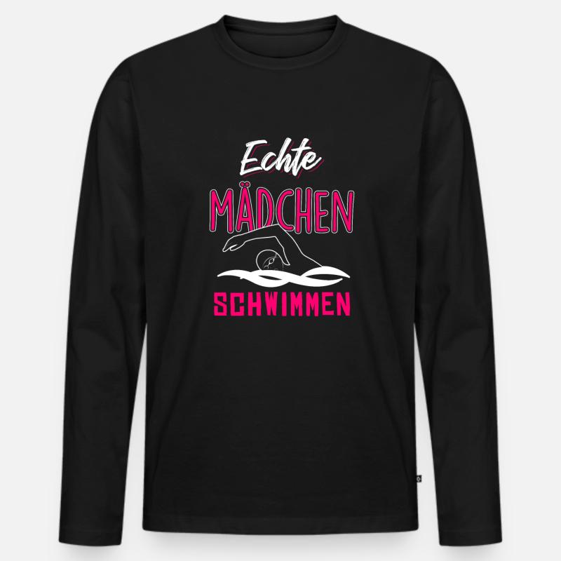 Echte Mädchen schwimmen - Männer Premium Bio Langarmshirt - Schwarz
