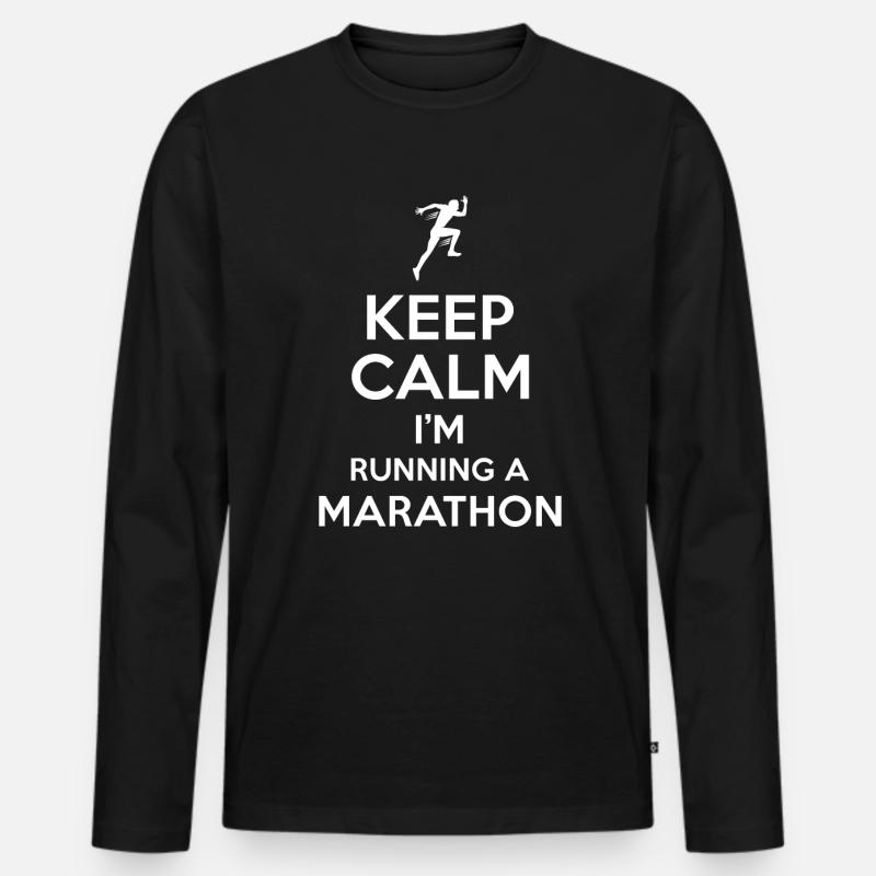 Marathon Spruch Keep Calm - Männer Premium Bio Langarmshirt - Schwarz