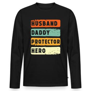 Husband Papa Protector Hero - Men's Premium Organic Long Sleeve Shirt - black - Front - Nico (187cm)
