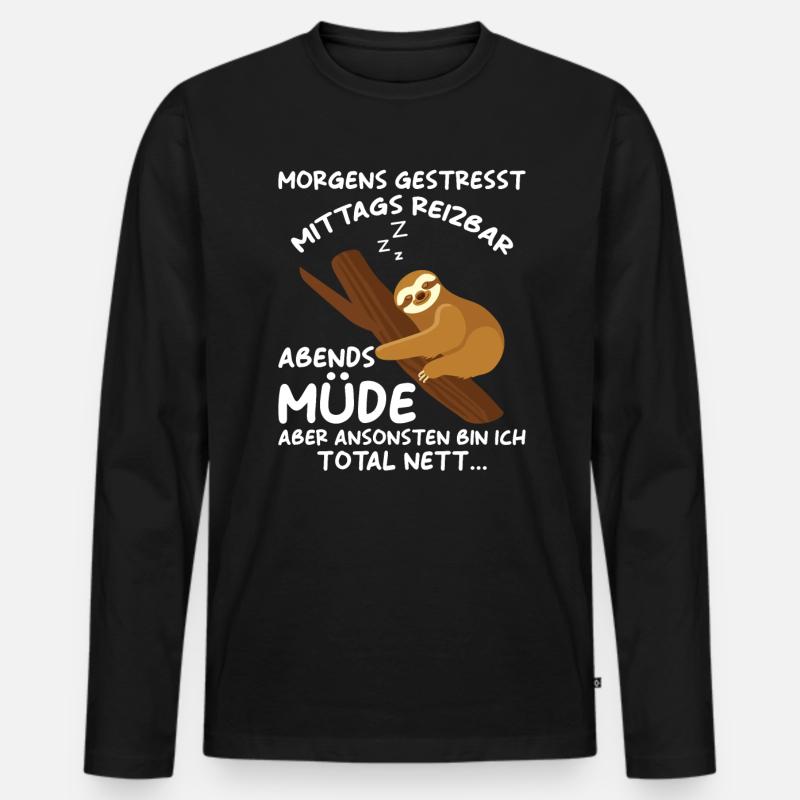 Faultier Geschenk Faultier Sprüche - Männer Premium Bio Langarmshirt - Schwarz