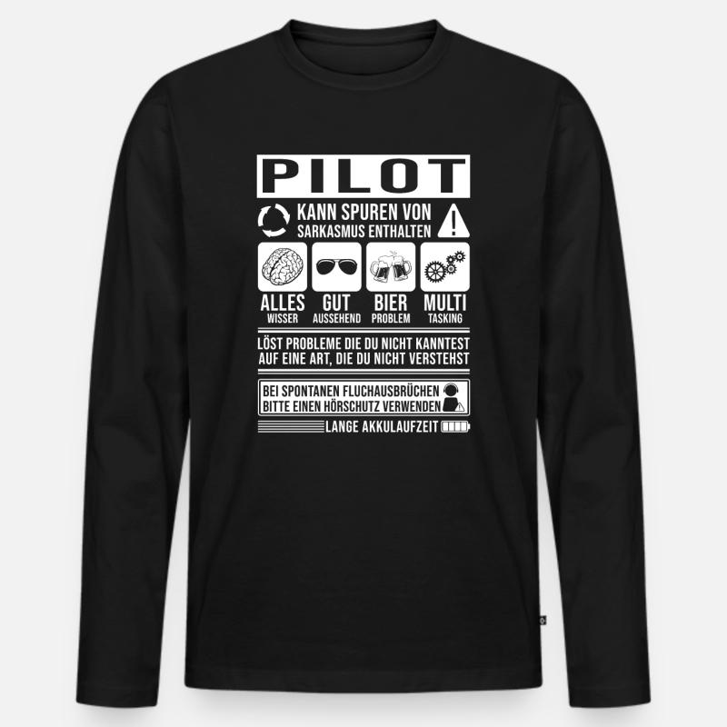 Pilot Spruch lustig - Männer Premium Bio Langarmshirt - Schwarz