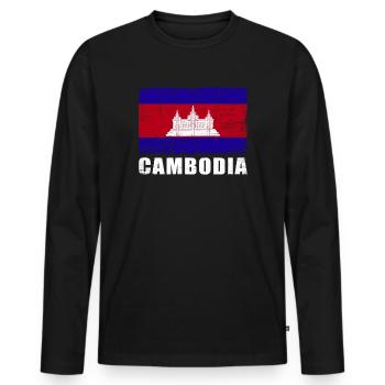 Cambodge Drapeau Grunge Cambodge Drapeau - T-shirt manches longues Premium bio Homme - noir - Devant - Nico (187cm)