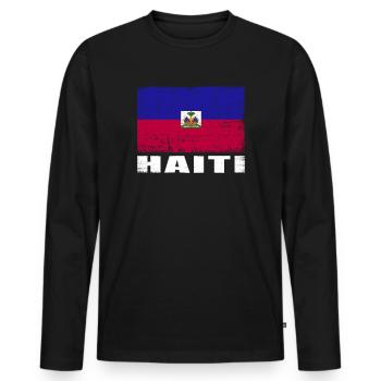 Haiti Flag Grunge Haiti Flag - Men's Premium Organic Long Sleeve Shirt - black - Front - Nico (187cm)