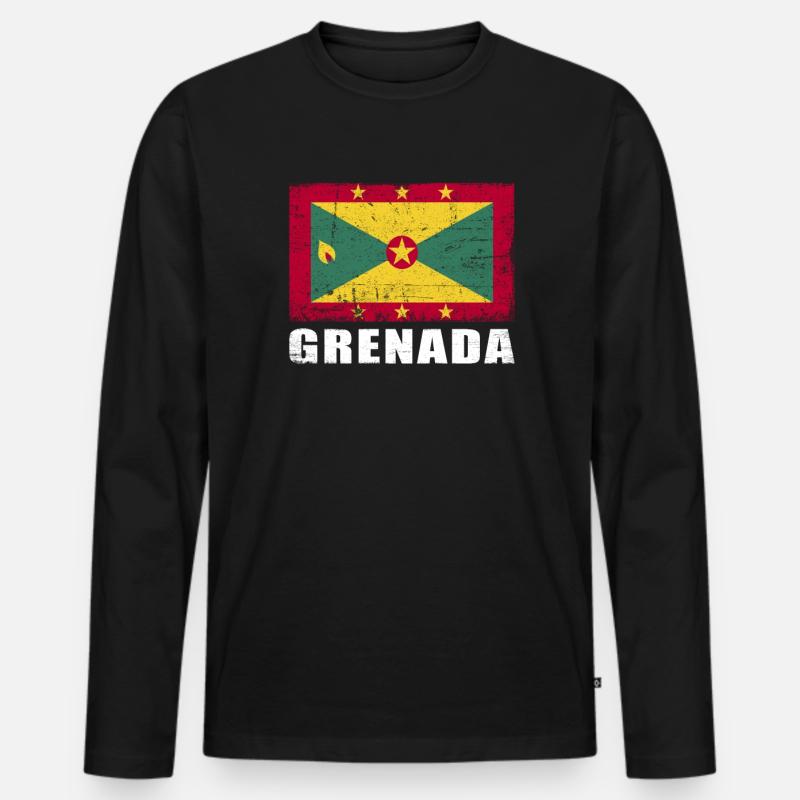 Grenada Flagge Grunge Grenada Fahne - Männer Premium Bio Langarmshirt - Schwarz