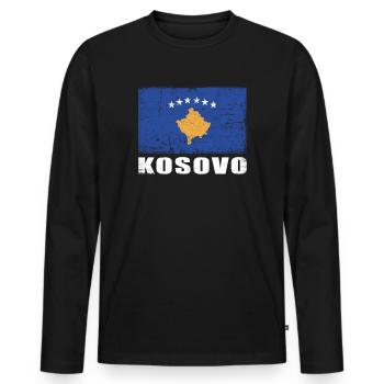 Drapeau du Kosovo Grunge Drapeau du Kosovo - T-shirt manches longues Premium bio Homme - noir - Devant - Nico (187cm)
