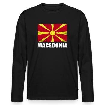 Drapeau de la Macédoine Grunge Drapeau de la Macédoine - T-shirt manches longues Premium bio Homme - noir - Devant - Nico (187cm)