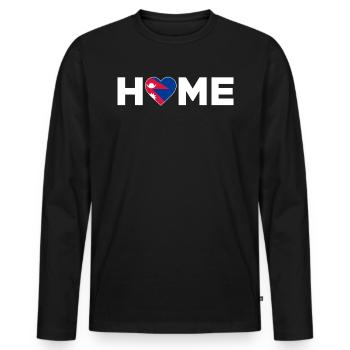 Népal Accueil Népal Drapeau Népal Amour - T-shirt manches longues Premium bio Homme - noir - Devant - Nico (187cm)