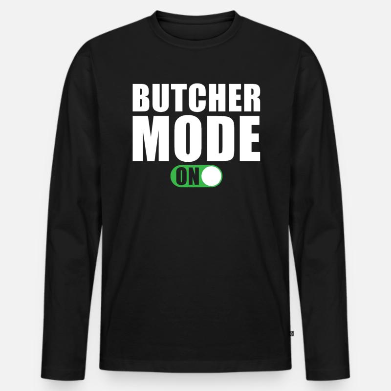 Metzger Modus Ein - Männer Premium Bio Langarmshirt - Schwarz