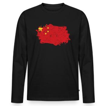 China Flag Grunge China Flag - Men's Premium Organic Long Sleeve Shirt - black - Front - Nico (187cm)