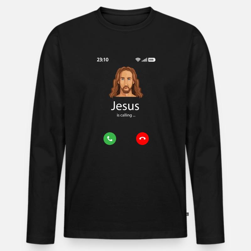 Jesus is calling - Männer Premium Bio Langarmshirt - Schwarz